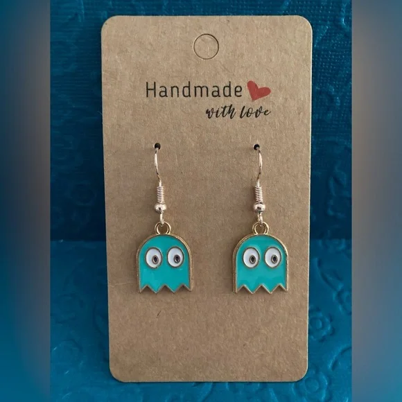 Inky Pac-Man blue ghosts earrings- Handmade - Picture 3 of 5